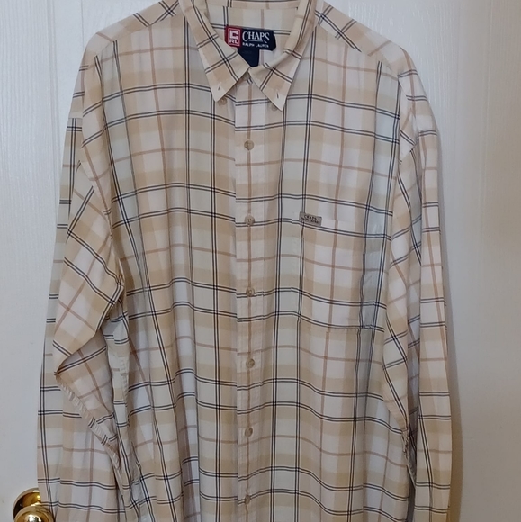 Cream White and Black plaid Ralph Lauren Chaps Dress Shirt XL - Picture 3 of 5